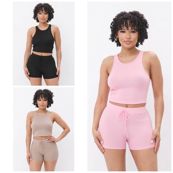 •Sweet Heat• Two Piece Cropped & Ribbed Short Set - Picture 2 of 6